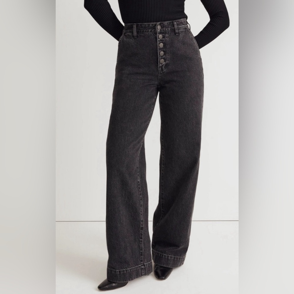 Madewell High Rise Curvy super wide -Leg Jeans Size 29 dark gray wash